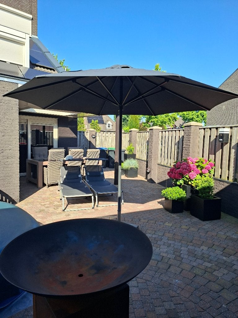 Parasol met zwaar granieten verrijdbare voet 350cm, Ophalen, 3 tot 4 meter, Overige typen, Waterdicht