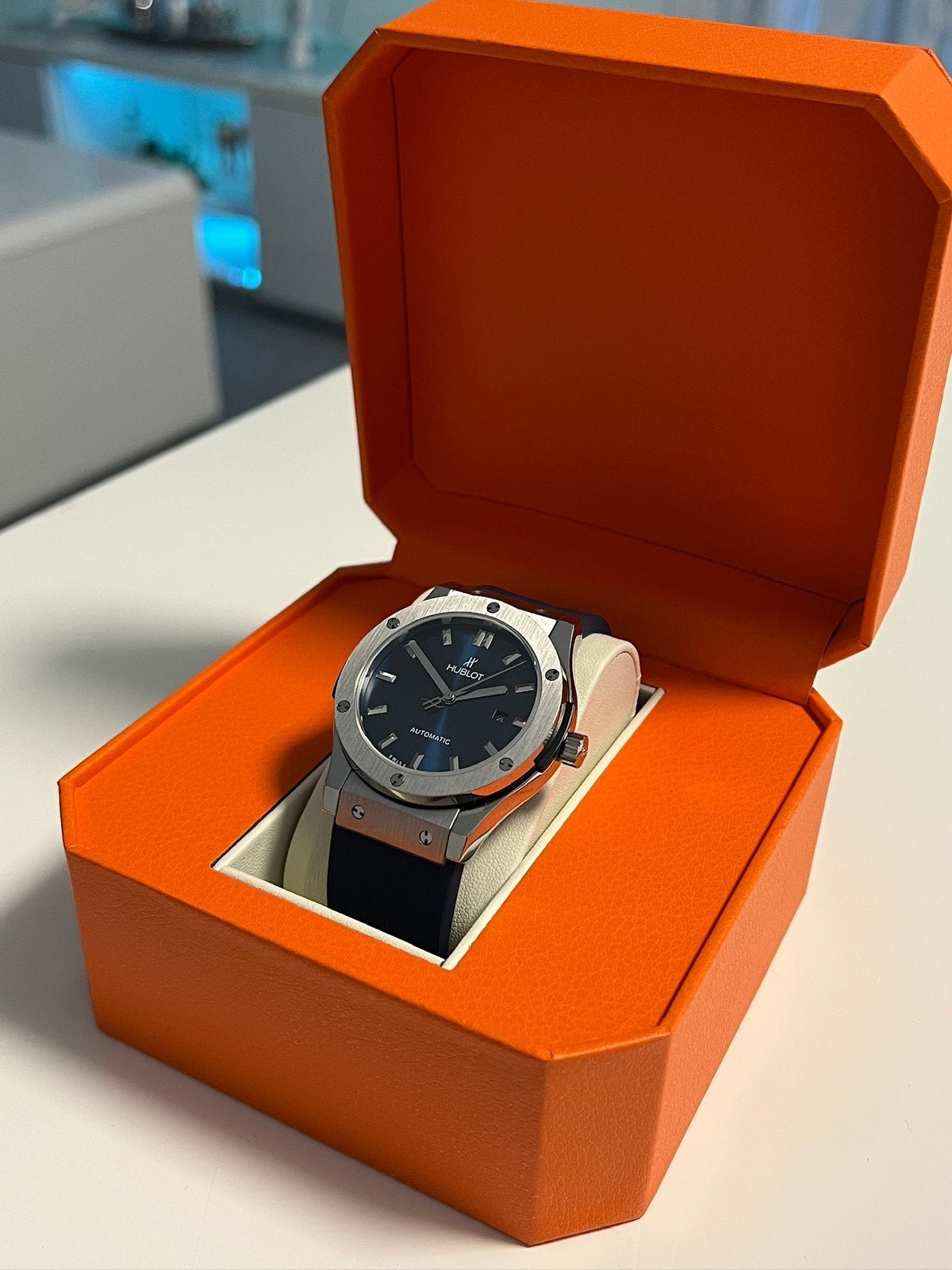 Hublot Classic Fusion blauw/ zilver in Nijmegen!!!, Sieraden, Tassen en Uiterlijk, Horloges | Heren, Overige merken, Staal, Polshorloge