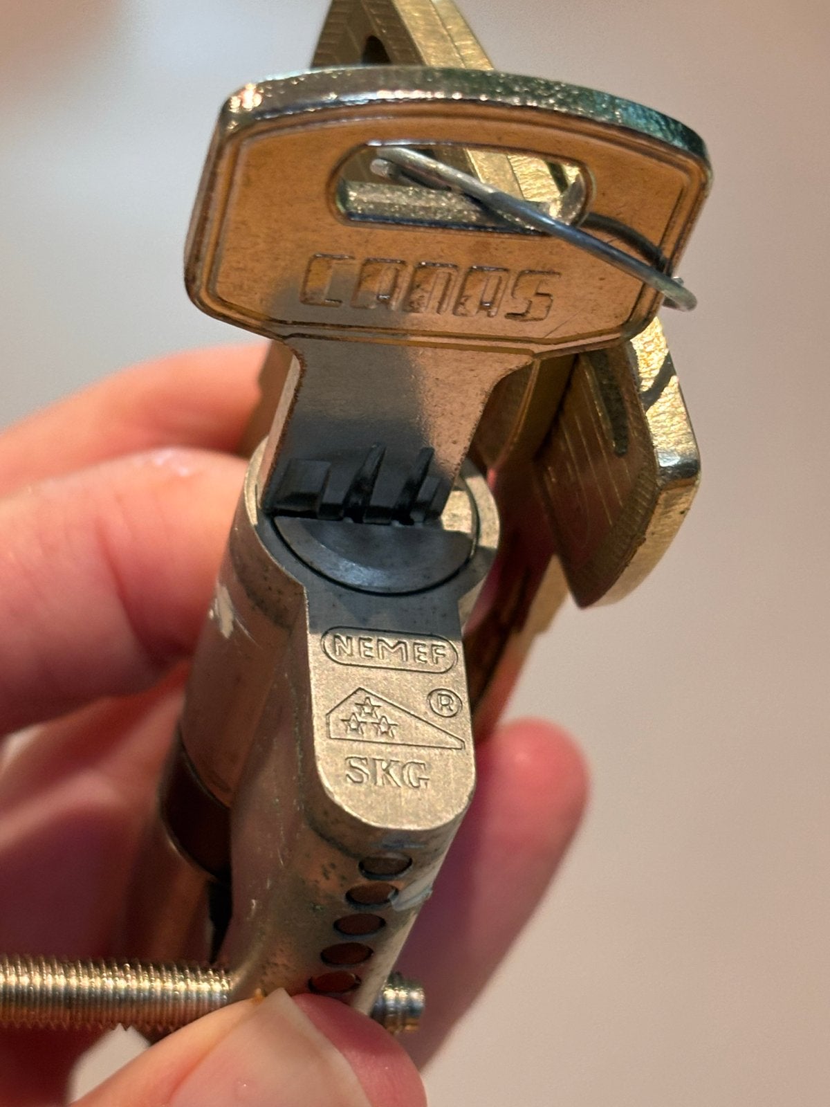 Nemef SKG cilinderslot met 4 sleutels, 61mm, Ophalen of Verzenden, Gebruikt, Koper of Messing, Slot