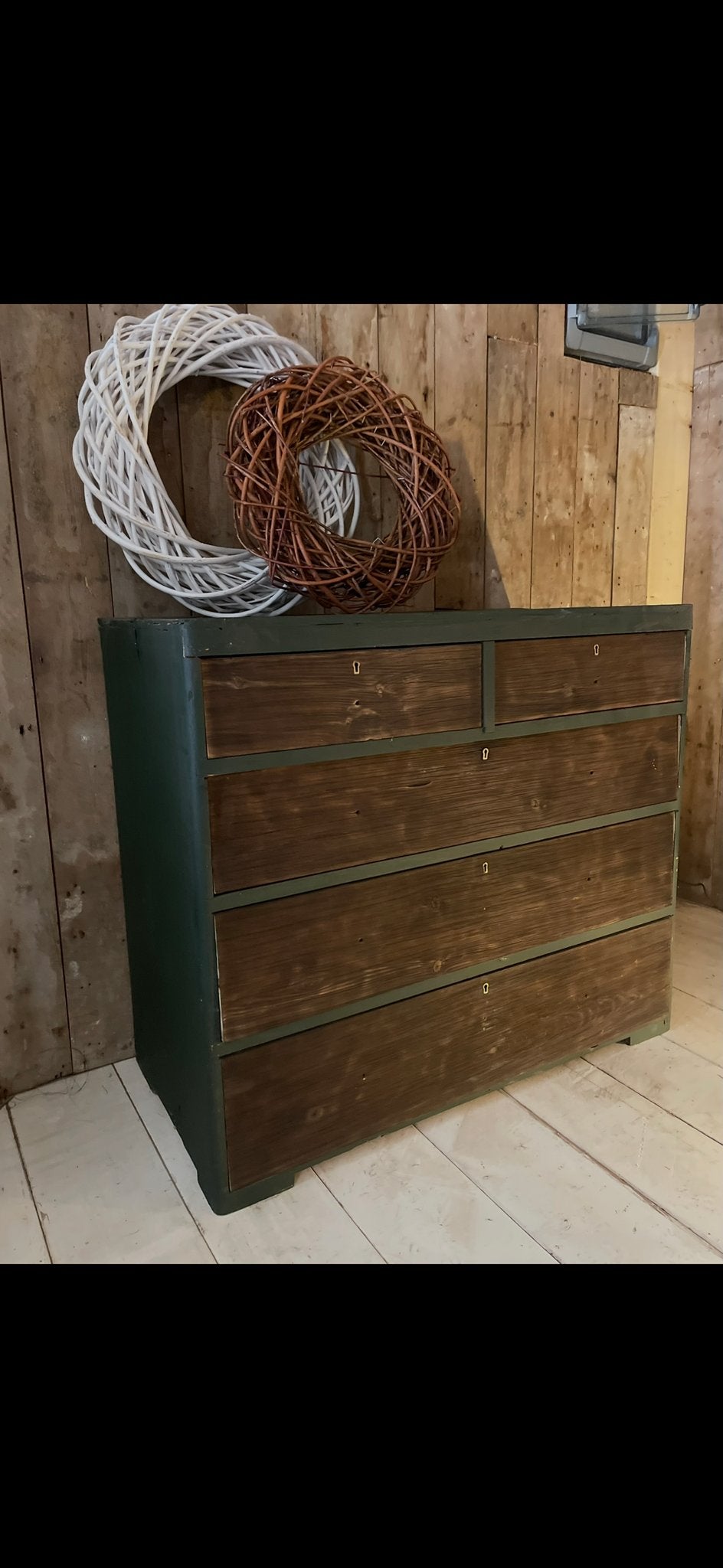 Vintage Ladekast - Groen met Houten Laden, Huis en Inrichting, Kasten | Ladekasten, Ophalen, Gebruikt, 100 tot 150 cm, 5 laden of meer