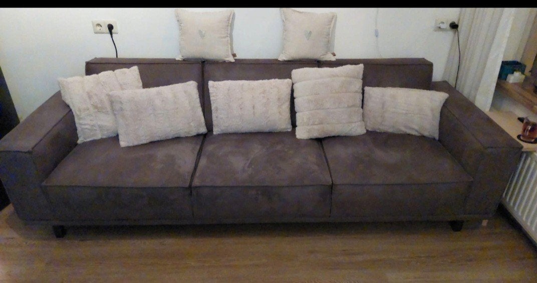 Comfortabele 3-zits bank in grijze stof, Gebruikt, Driepersoons, 75 tot 100 cm, Ophalen of Verzenden