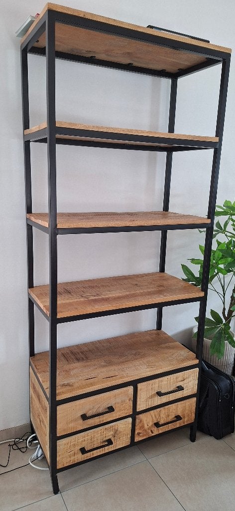 Boekenkast mangohout, Met plank(en), Gebruikt, 50 tot 100 cm, 150 tot 200 cm