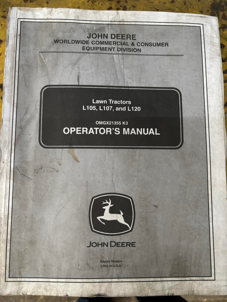 John deere handleiding gazonmaaier L105, L107, L120, Ophalen of Verzenden, Gelezen