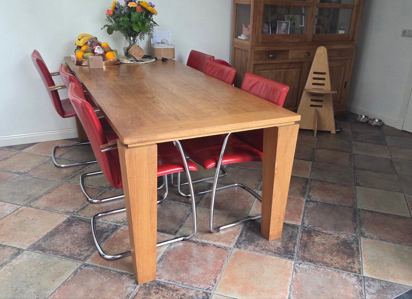 Eetkamertafel massief eiken 220 x 90, Ophalen, Modern design, Gebruikt, Eikenhout