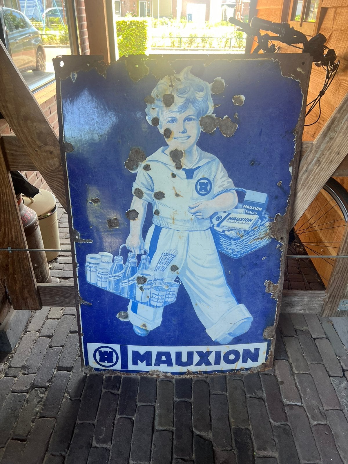 Mauxion emaille reclamebord, Ophalen of Verzenden, Zo goed als nieuw, Reclamebord