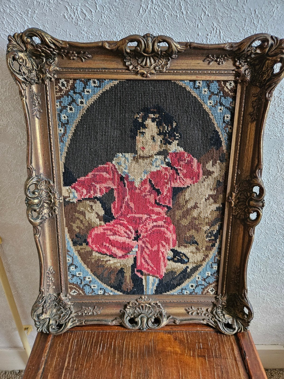geborduurd schilderij in oude lijst, Ophalen