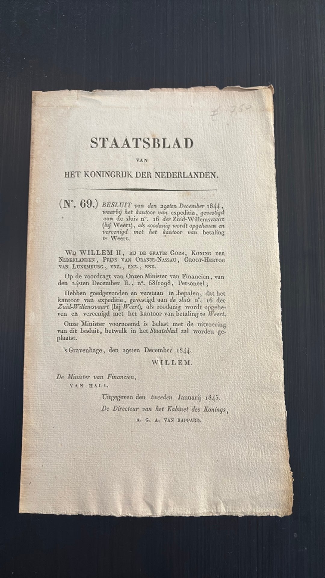 Zuid-Willemsvaart bij Weert origineel Staatsblad, Ophalen of Verzenden