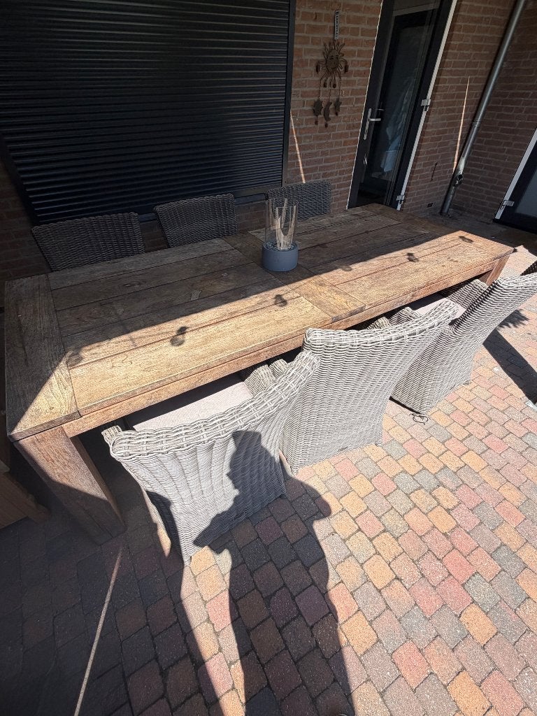 Tuintafel LIFE teakhouten tuintafel 2.40cm&6 Hartman stoelen, Ophalen, Gebruikt, 6 zitplaatsen, Teakhout