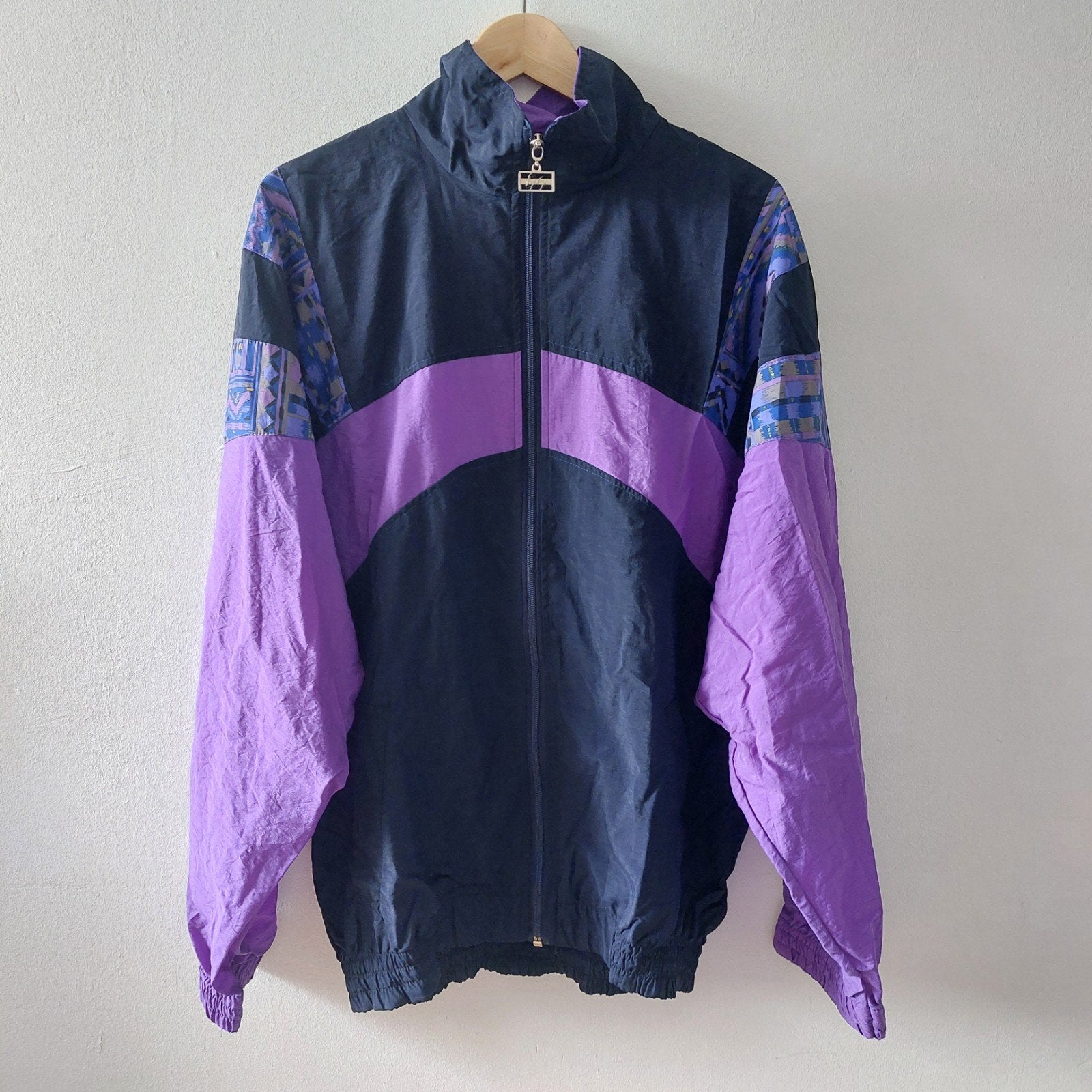 Vintage 80s/90s Fong Leng oversized sportswear jacket M, Maat 38/40 (M), Blauw, Ophalen of Verzenden, Gedragen