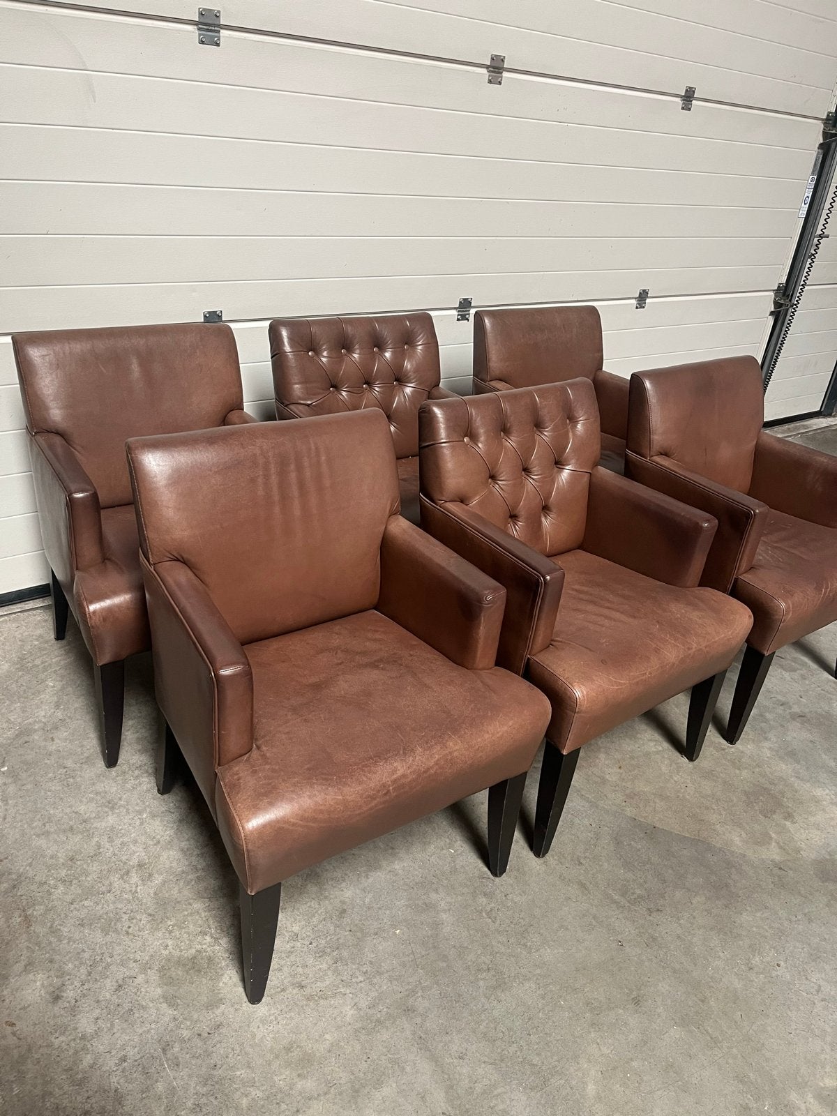 Set van 6 Cognac Leren Eetkamerstoelen, Huis en Inrichting, Stoelen, Ophalen, Gebruikt, Bruin, Leer