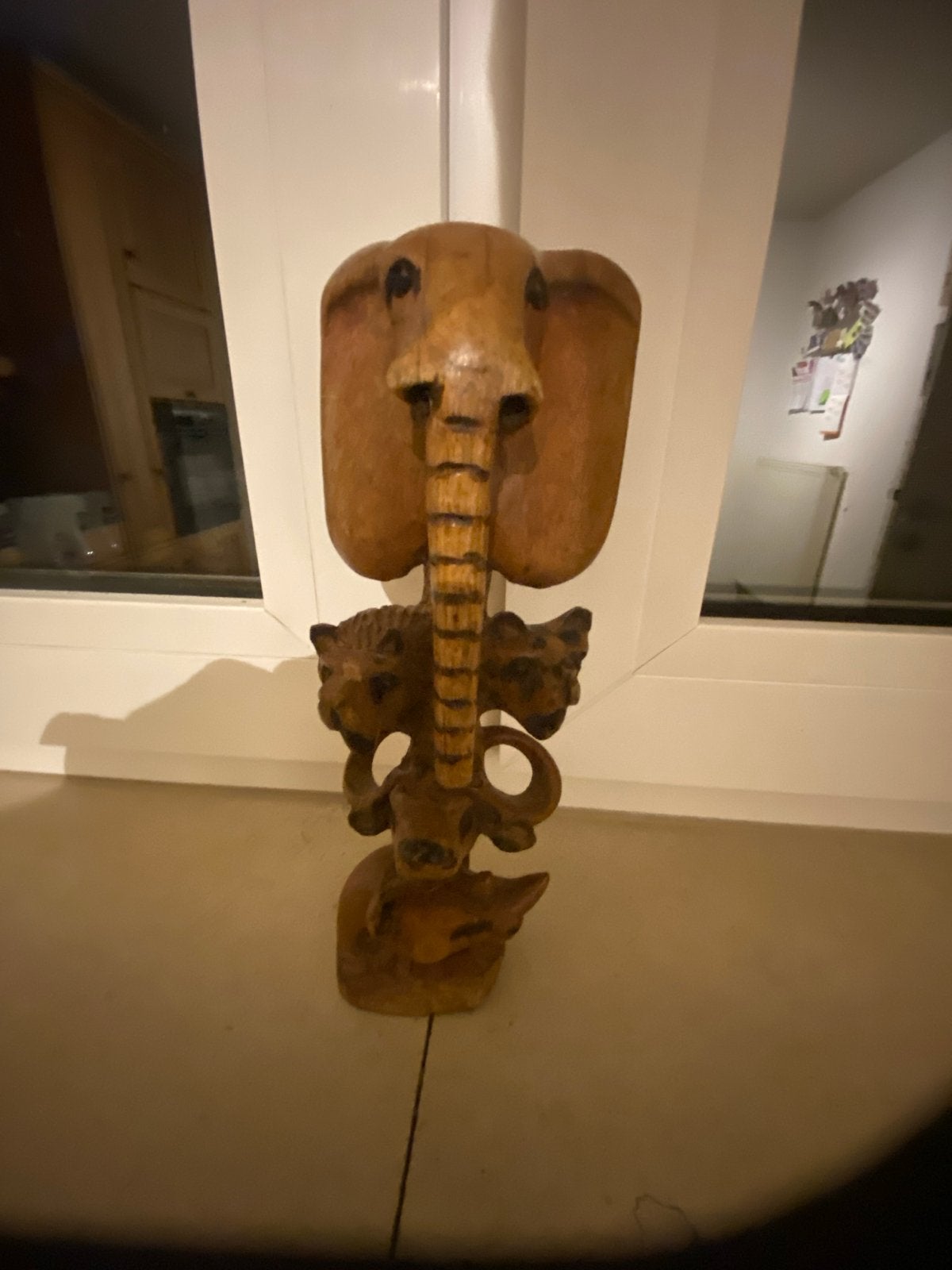 Houten Afrikaanse Olifant Totempaal met Dieren, Ophalen, 20 - 50 cm, Hout, Bruin