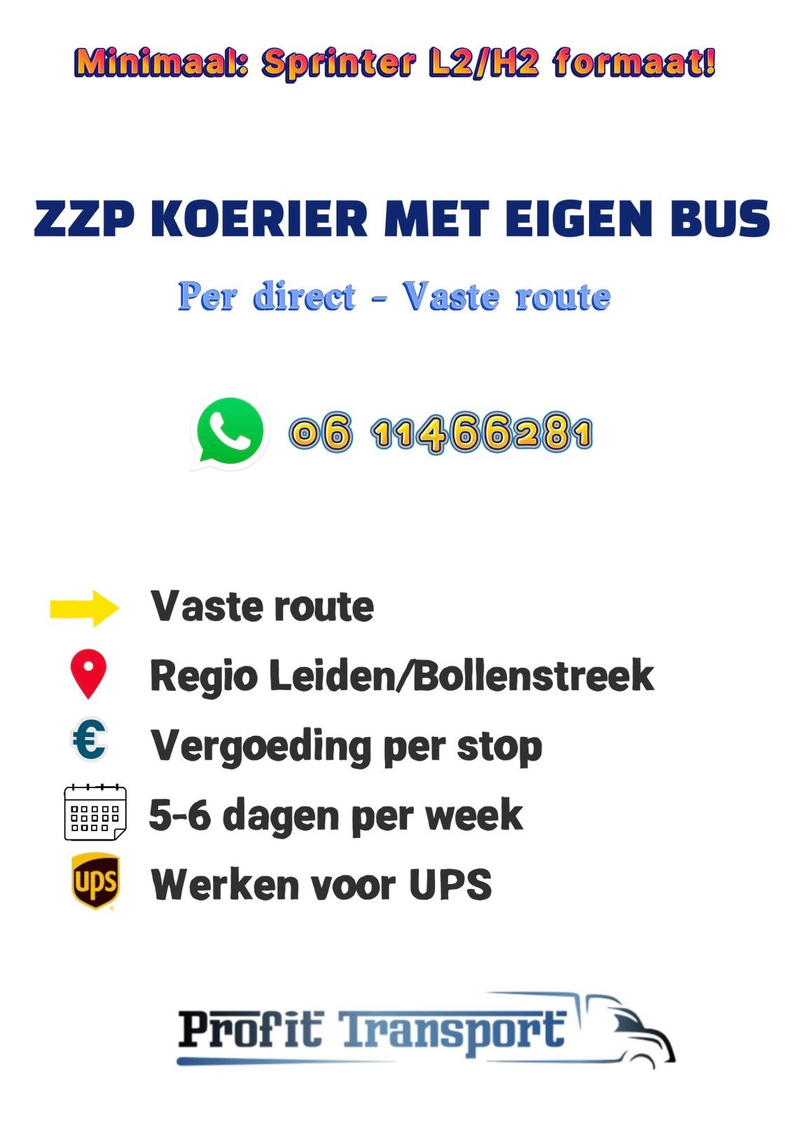Gezocht ZZP koerier met eigen bus, 33 - 40 uur, Overige niveaus, Freelance of Uitzendbasis