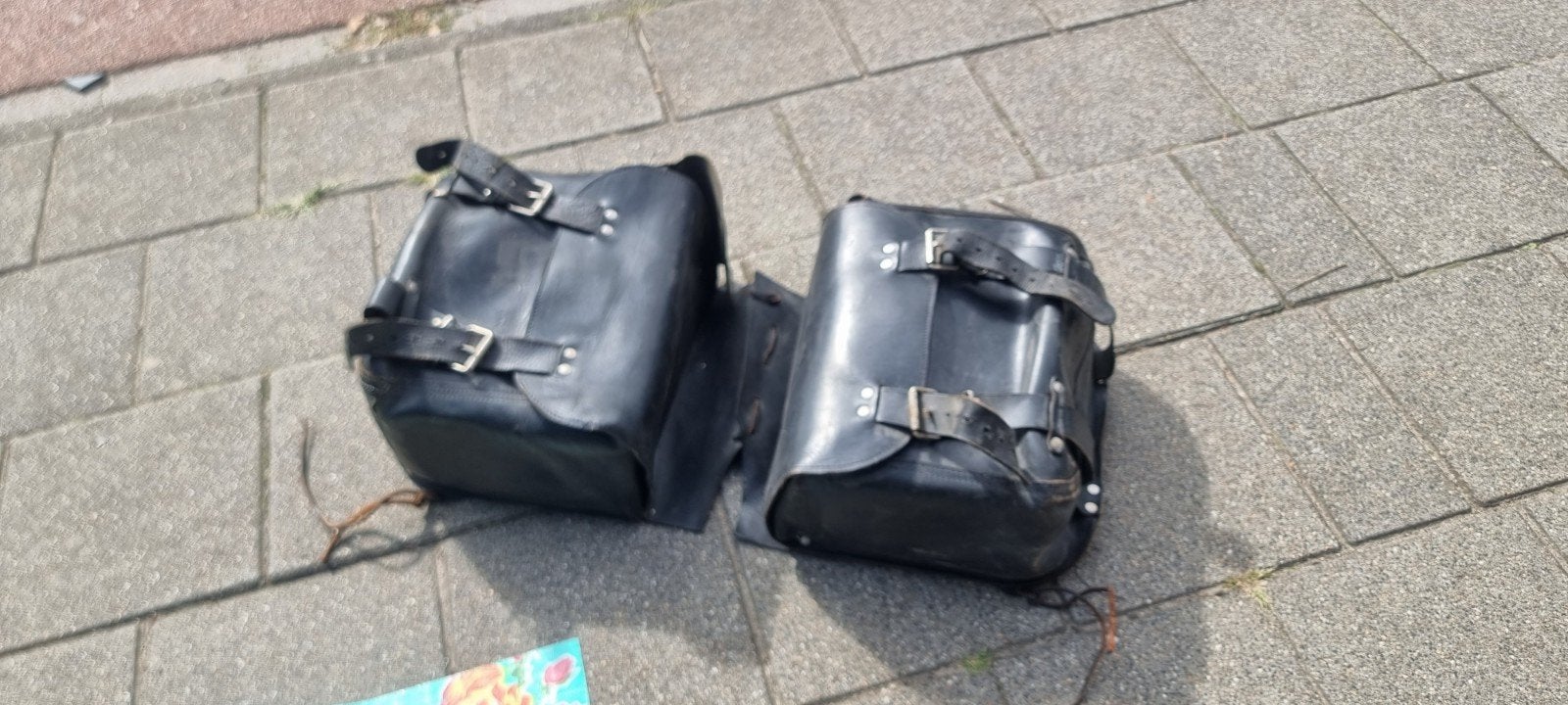 Vintage Leren motortassen - Zwart, Motoren, Ophalen of Verzenden, Gebruikt