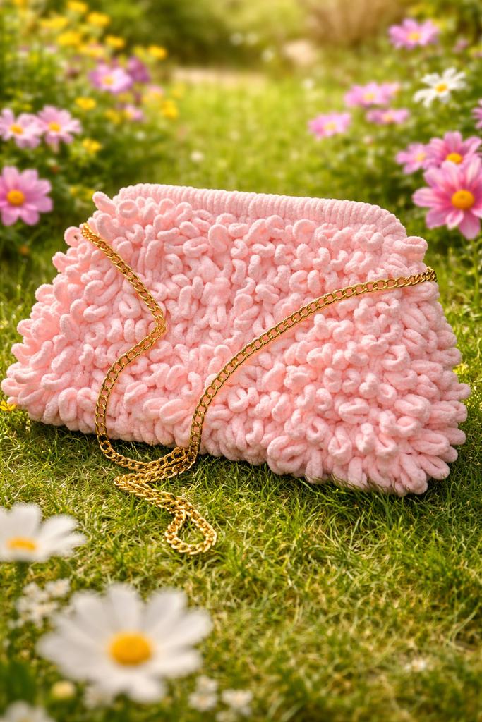 Handgemaakte Roze Fluffy Tas - 22cm, Verzenden, Nieuw, Roze, Avondtasje