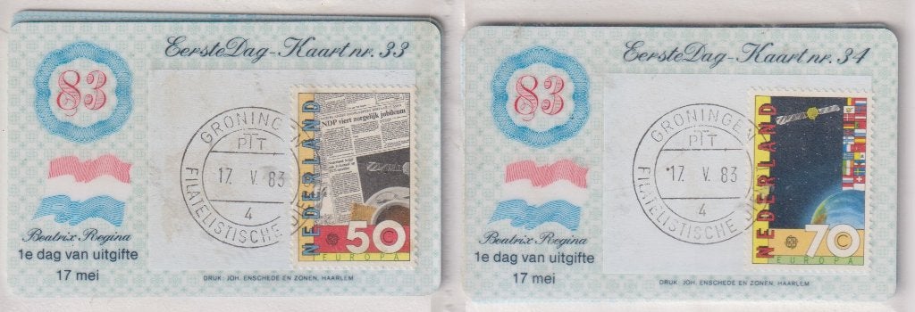 Nederland 1983 Eerste Dag-Kaarten EUROPA Communicatie, Verzenden, Gestempeld, Overige thema's