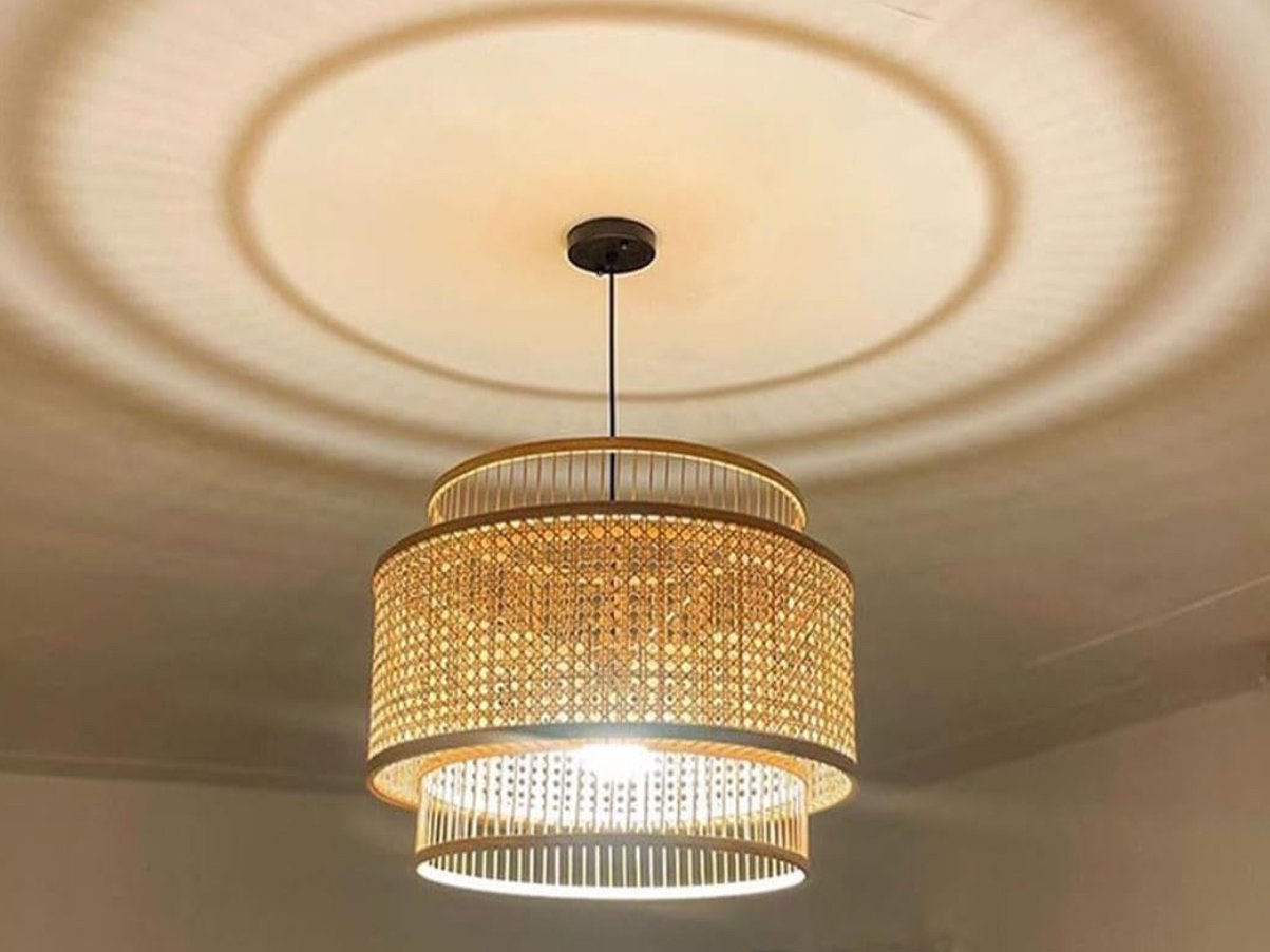 Rotan Bamboe Hanglamp - Bohemian Stijl, Ophalen of Verzenden, Zo goed als nieuw, Hout, E27 (groot)