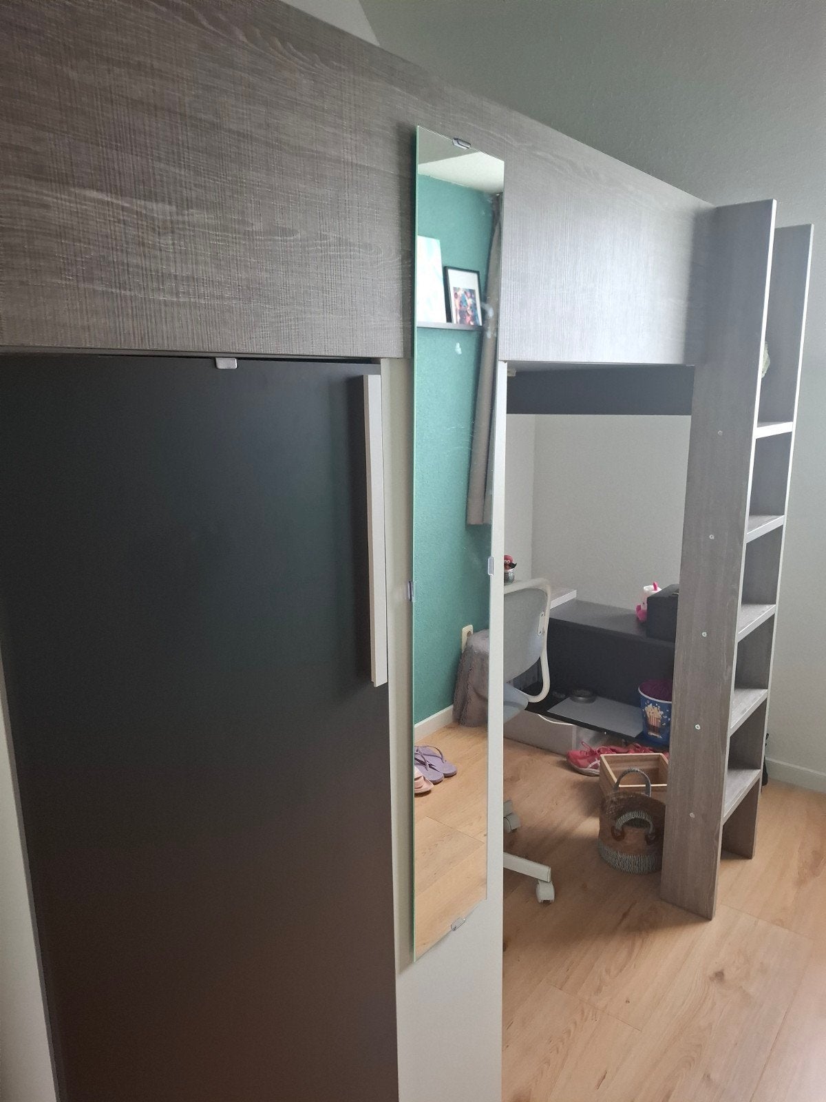 Hoogslaper 90x200 met bureau en kast, hoogte 183.5 cm, Ophalen, Gebruikt, Eenpersoons, 90 cm