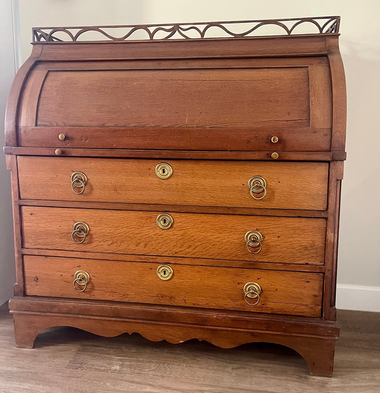 antieke eikenhouten cilinderbureau in Empire-stijl, Antiek en Kunst, Ophalen