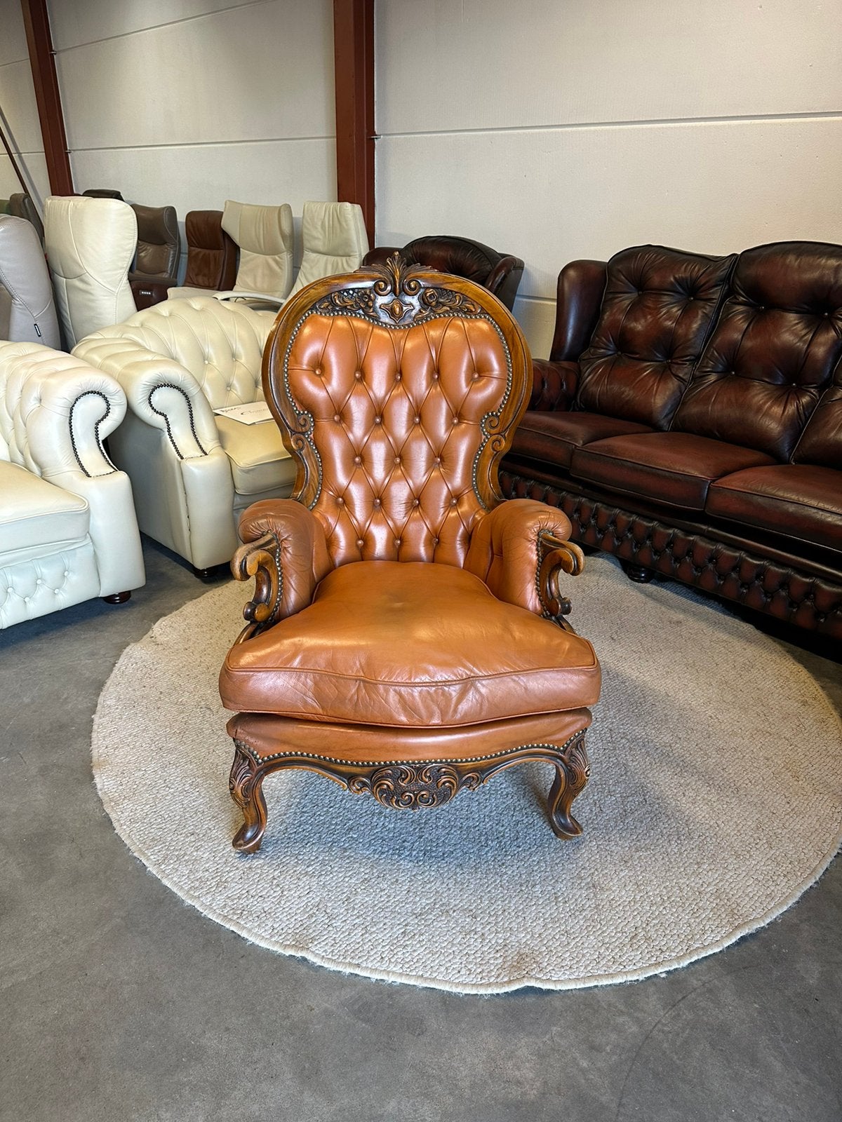 Cognac bruin leren chesterfield fauteuil bank stoel, Ophalen of Verzenden