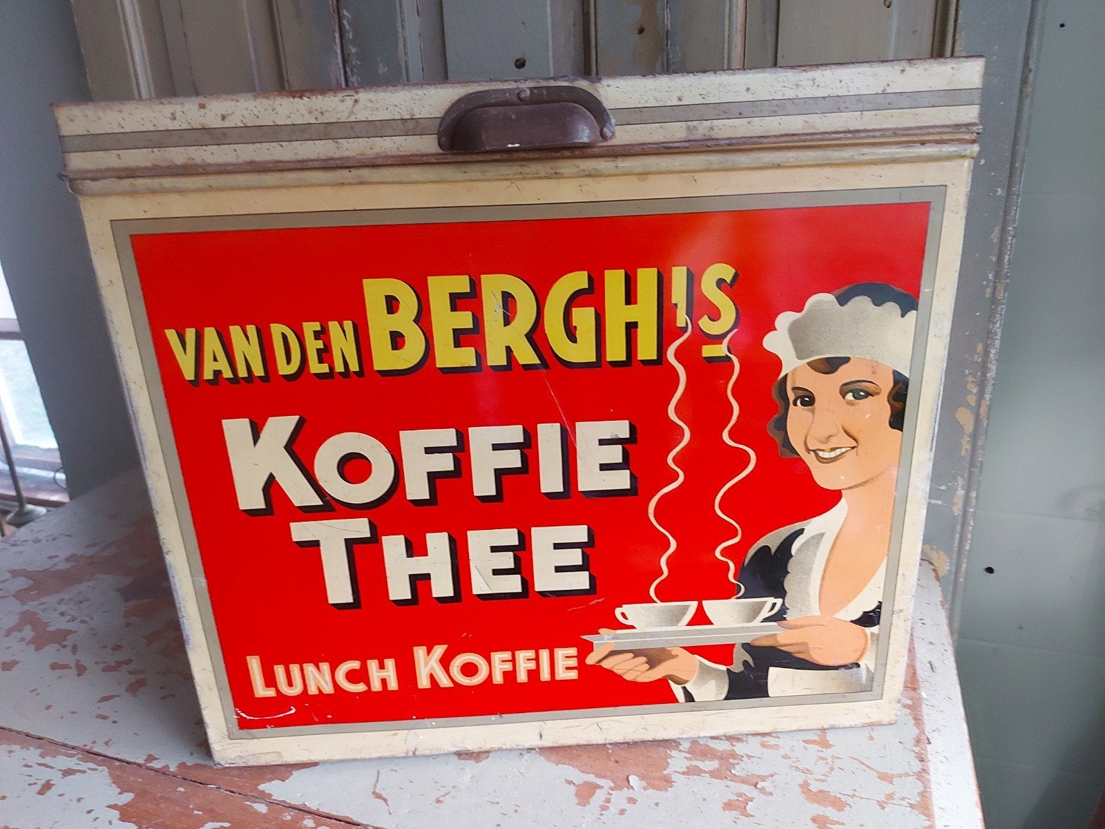 Mooi oud winkelblik toonbankblik met afbeelding v Dame, Ophalen of Verzenden, Gebruikt, Overige