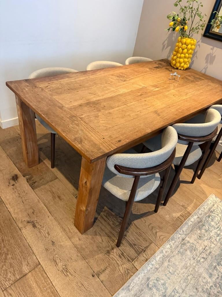 Teak Houten Eettafel, Huis en Inrichting, Tafels | Eettafels, Ophalen, Gebruikt, Teakhout, 200 cm of meer
