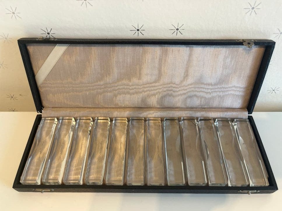 Vintage Kristallen Messenleggers Set 12 stuks  in Doos, Antiek en Kunst, Antiek | Glas en Kristal, Ophalen of Verzenden