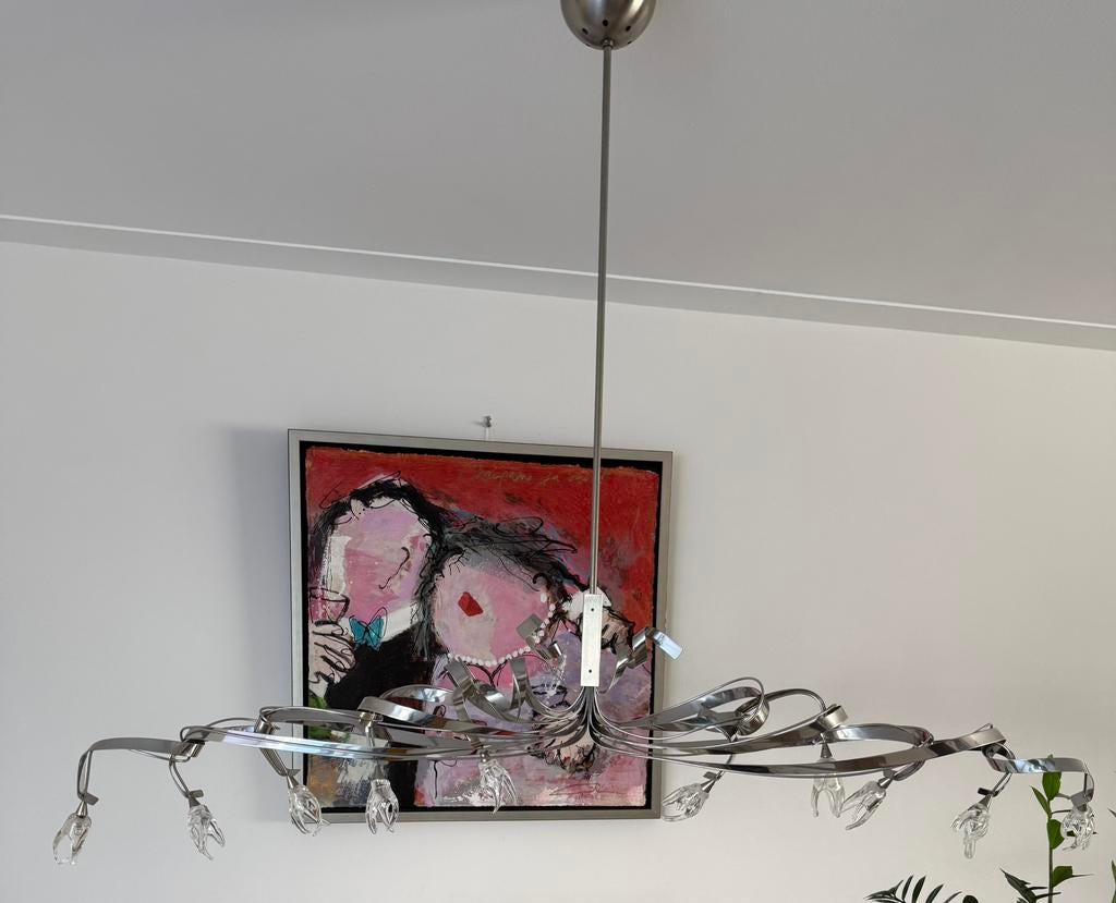 Harco Loor hanglamp, Huis en Inrichting, Lampen | Hanglampen, Zo goed als nieuw, 75 cm of meer, Glas, Metaal, Ophalen