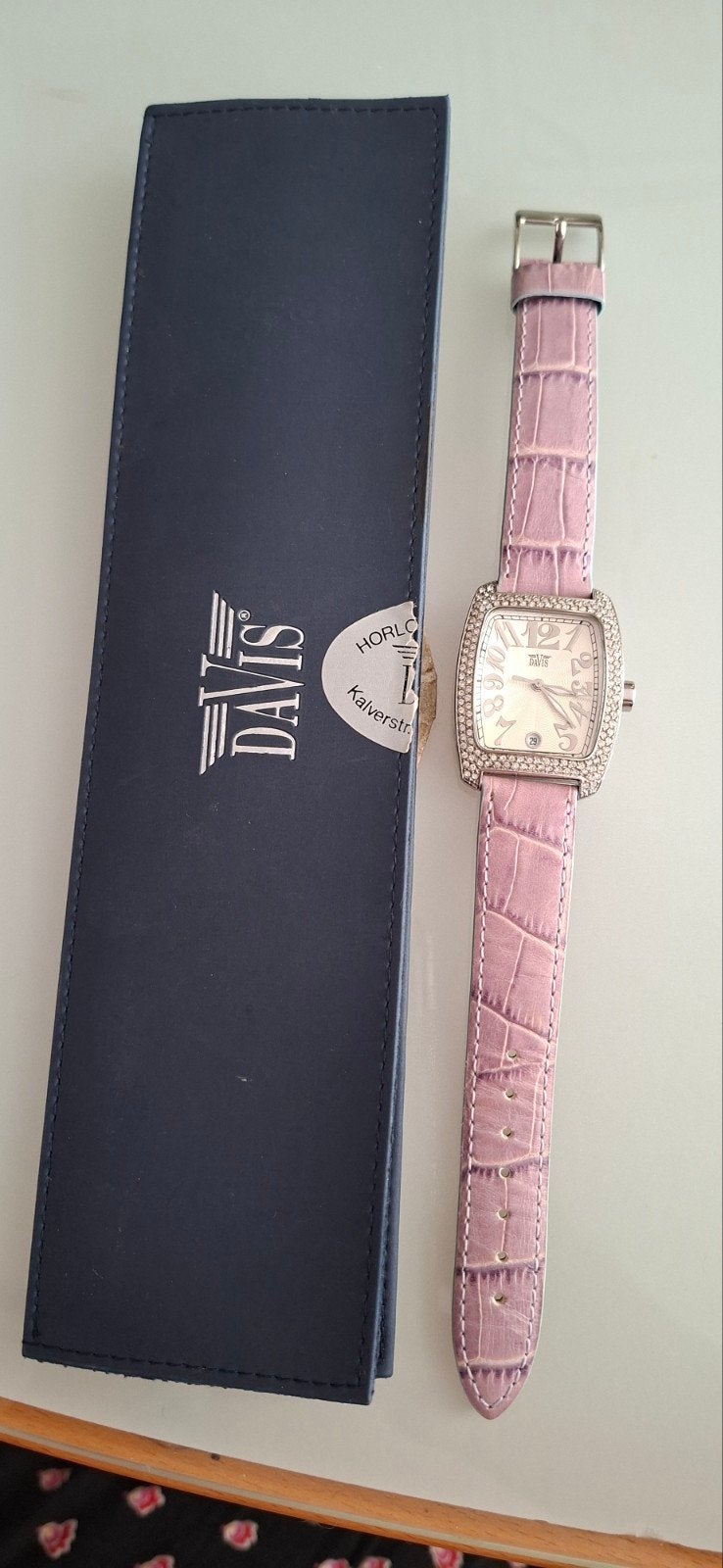 Nieuw Davis Dames Horloge met Roze Leren Bandje en Strass, Overige merken, Leer, Staal, Polshorloge