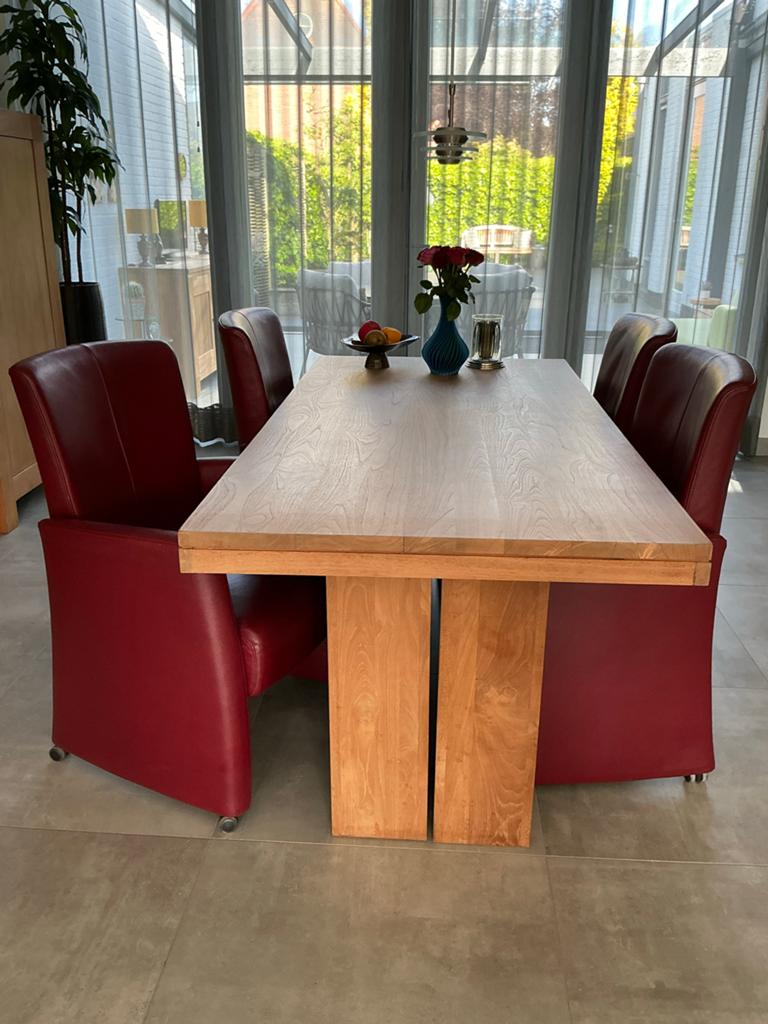 Leren luxe eetkamerstoelen op wieltjes - 4 stuks, Huis en Inrichting, Ophalen, Gebruikt, 4 tot 6 stoelen