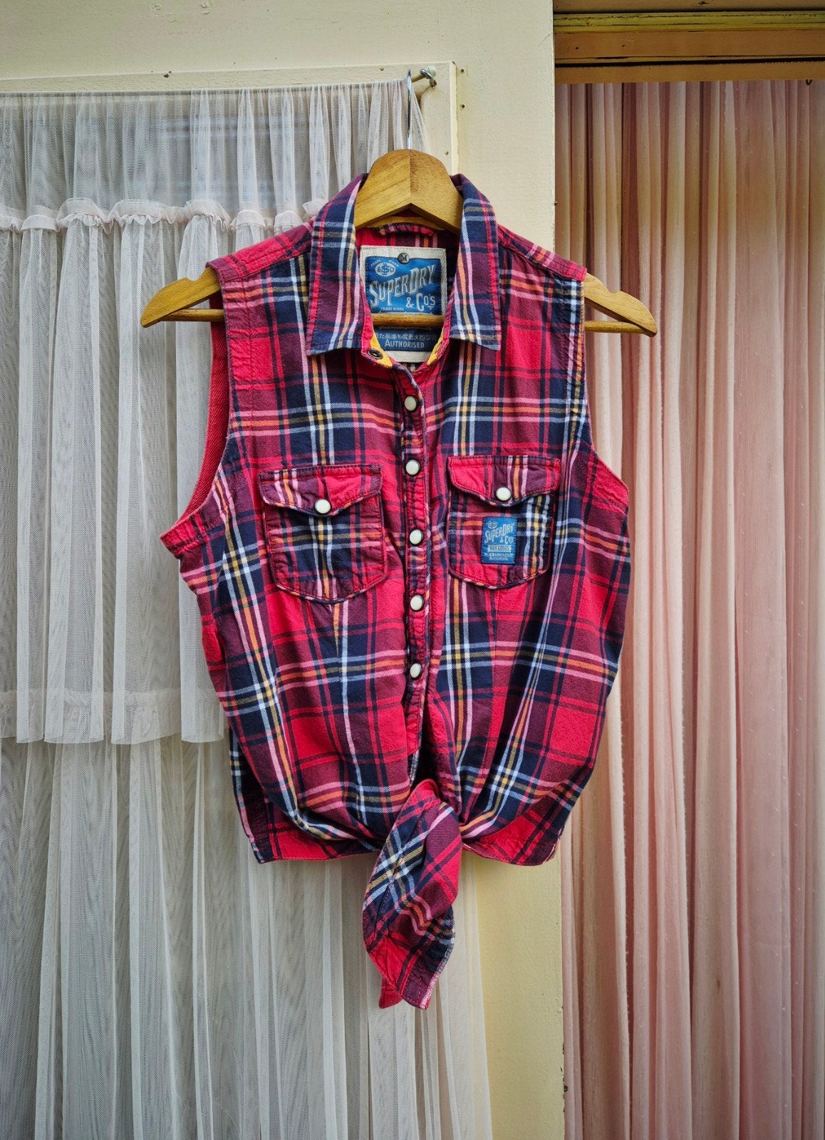 Superdry leuke rood geruite mouwloze blouse top S M, Maat 38/40 (M), Superdry, Ophalen of Verzenden, Zo goed als nieuw