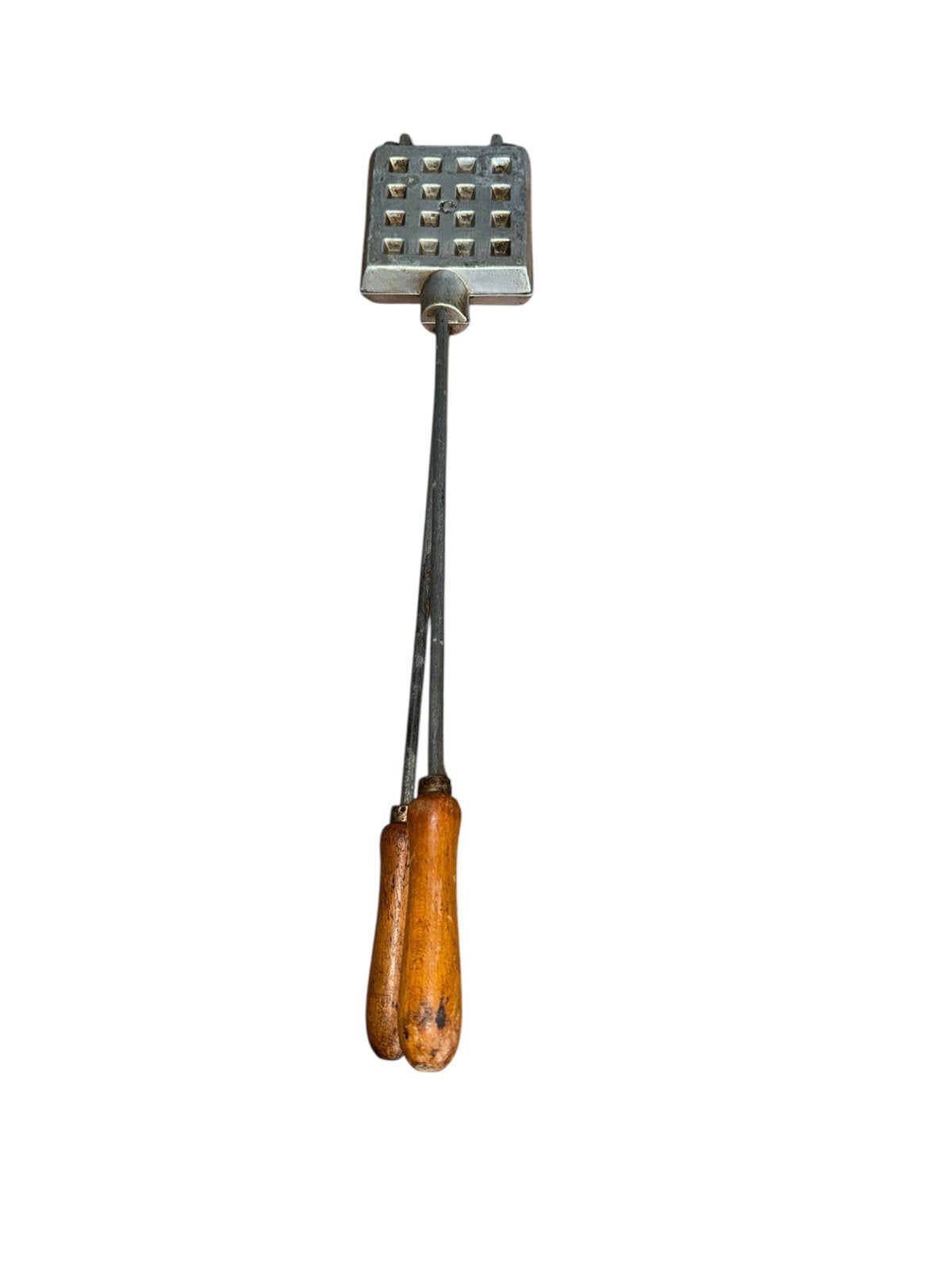Vintage aluminium wafelijzer met houten handvatten, Witgoed en Apparatuur, Wafelijzers, Gebruikt, Ophalen of Verzenden