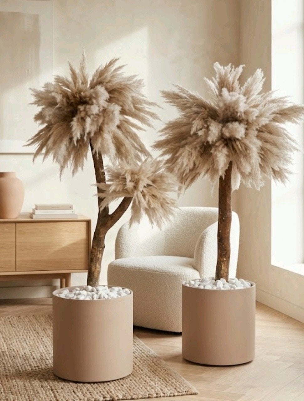 Pampasbomen (set) in kalahari bruine potten, Ophalen of Verzenden, Zo goed als nieuw