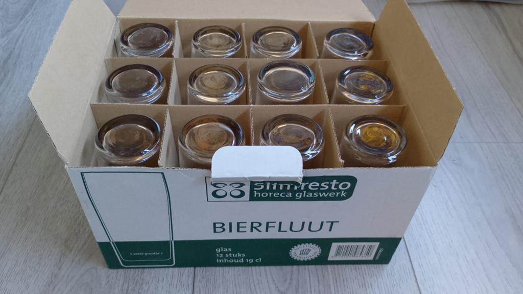 NIEUWE BIER GLAZEN - fluitjes 19 cl - 12 stuks, Glas of Glazen, Nieuw, Ophalen of Verzenden, Glas