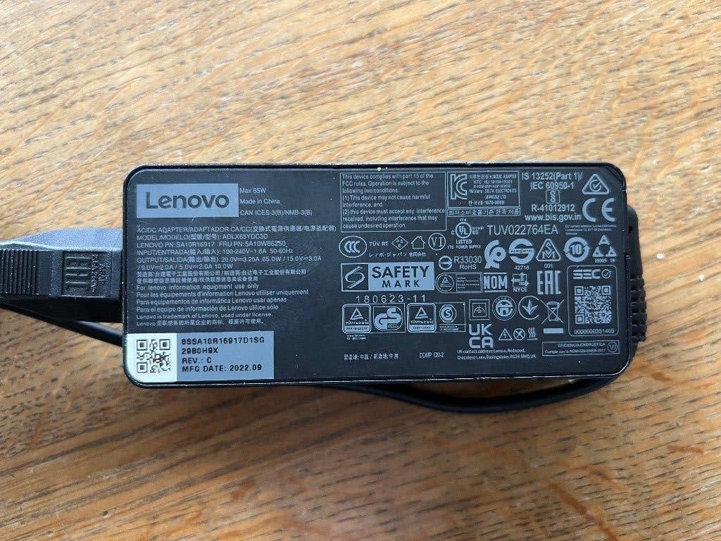 USB-C 65W Adapter Oplader (Lenovo), Computers en Software, Laptop-opladers, Ophalen of Verzenden