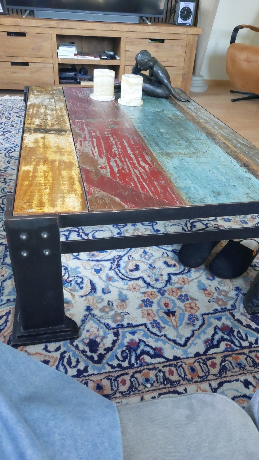 Unieke salontafel van Zuid-Afrikaanse deuren met staal, Ophalen