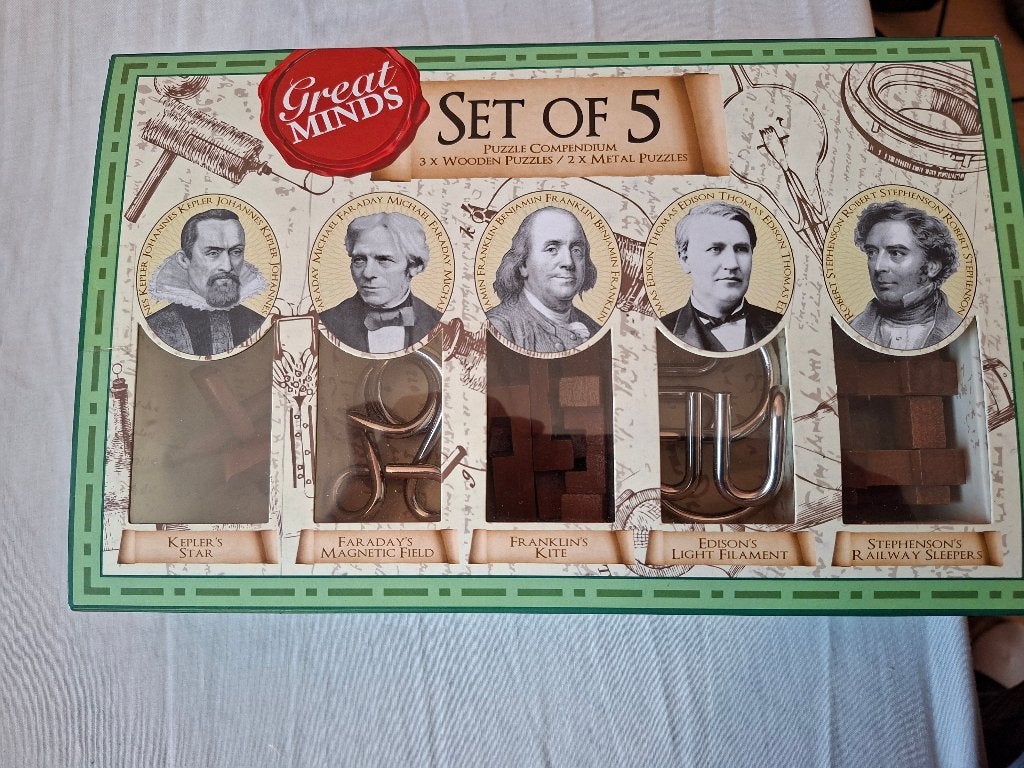 set van 5 puzzels, 3 x hout, 2 x metaal, Ophalen of Verzenden, Minder dan 500 stukjes, Rubik's of 3D-puzzel
