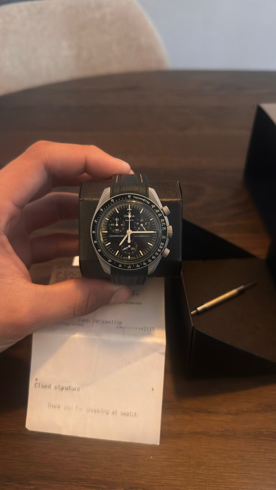 Swatch Omega Moonswatch Mission to the Moon (Amerika), Kunststof, Polshorloge, Ophalen of Verzenden, Zo goed als nieuw