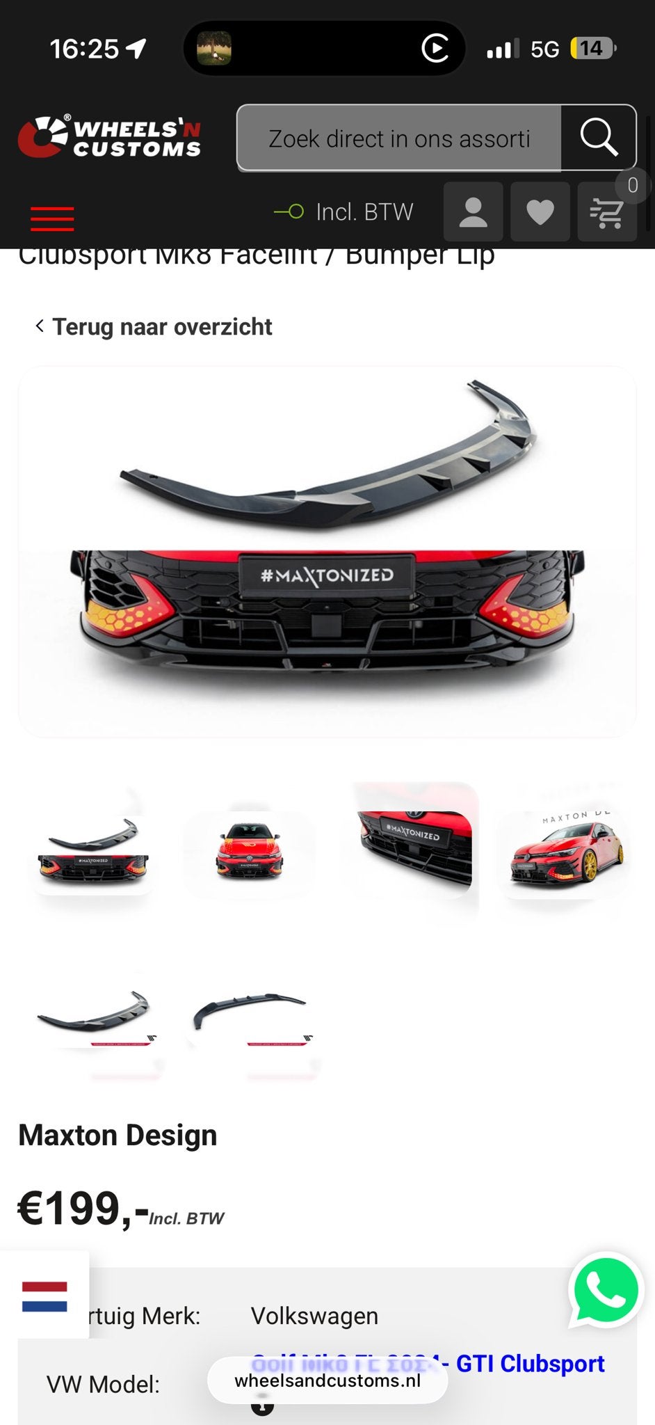 Maxton Design Bumper Lip voor Golf 8 GTI Clubsport, Ophalen of Verzenden
