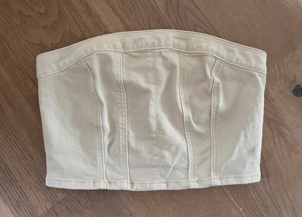 Beige redial spijker / denim / bandeau top maat M strapless, Maat 38/40 (M), Beige, Ophalen of Verzenden, Zo goed als nieuw