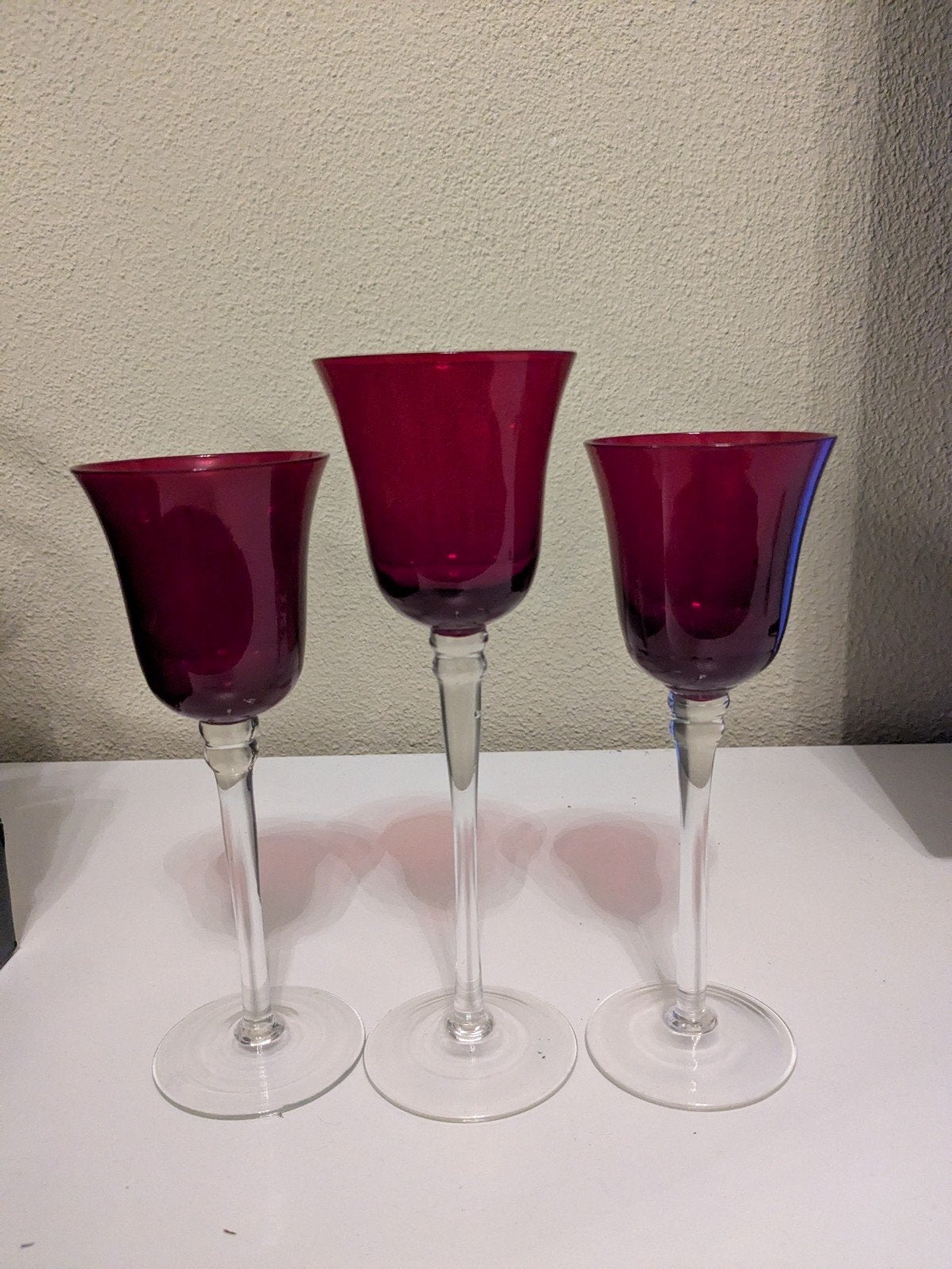 3 Robijn Rode Wijnglazen / Borrelglazen / Sierglazen, Antiek en Kunst, Ophalen of Verzenden