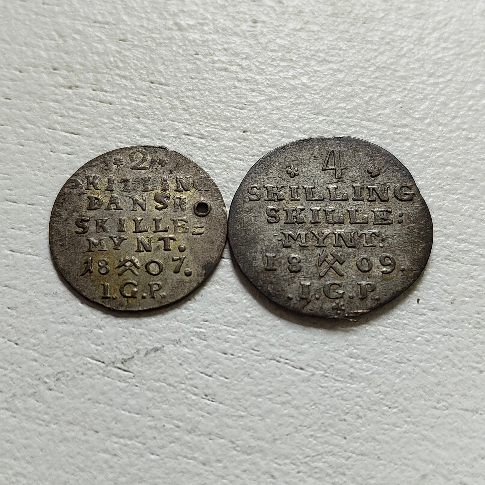 Noorwegen 2 skilling 1807 en 4 skilling 1809, Ophalen of Verzenden
