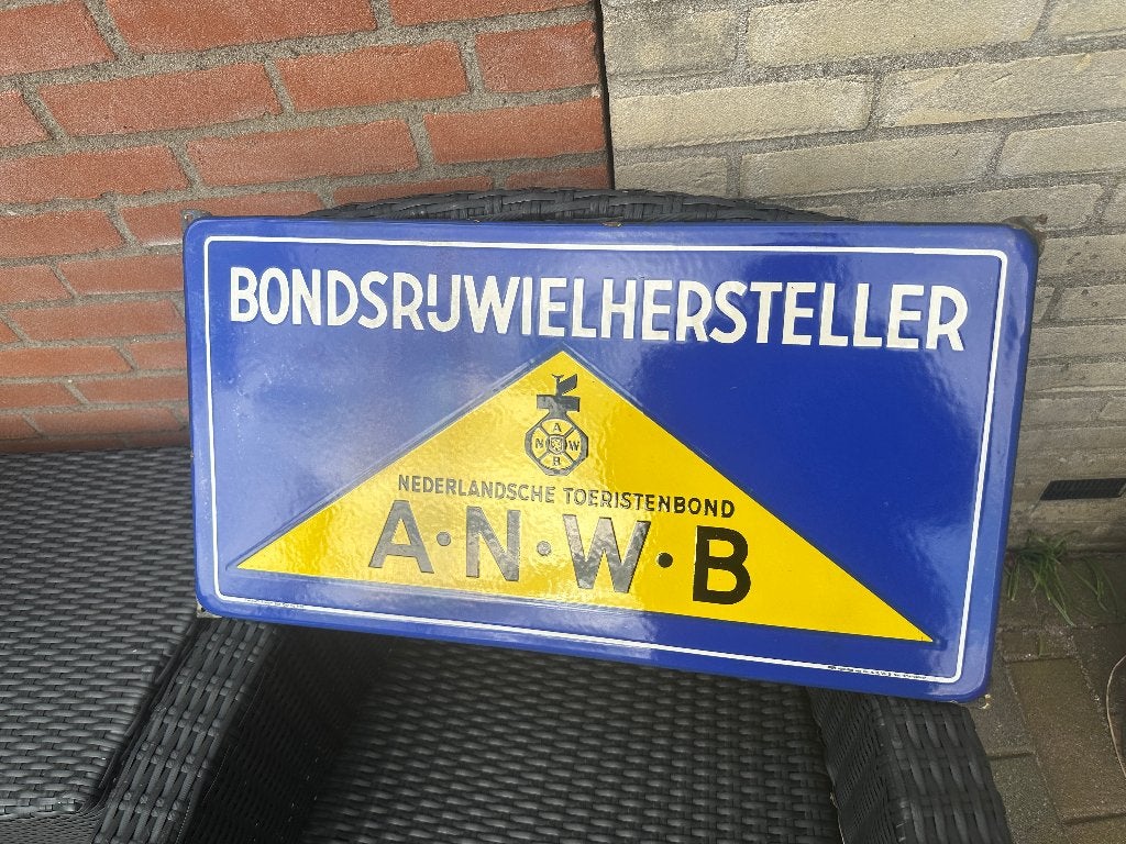 Emaille ANWB A.N.W.B. Bondsrijwielhersteller bord. Langcat., Ophalen of Verzenden, Gebruikt, Reclamebord