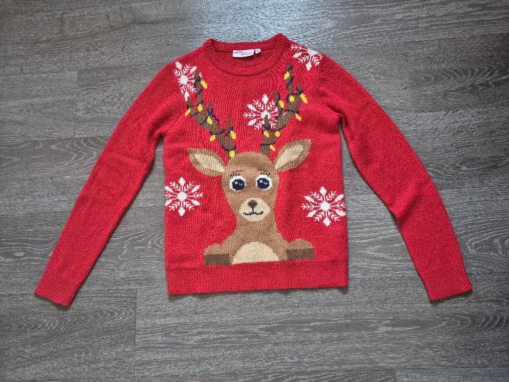 Rode Kersttrui met Rendier, Meisje, Trui of Vest, Ophalen of Verzenden, Zo goed als nieuw