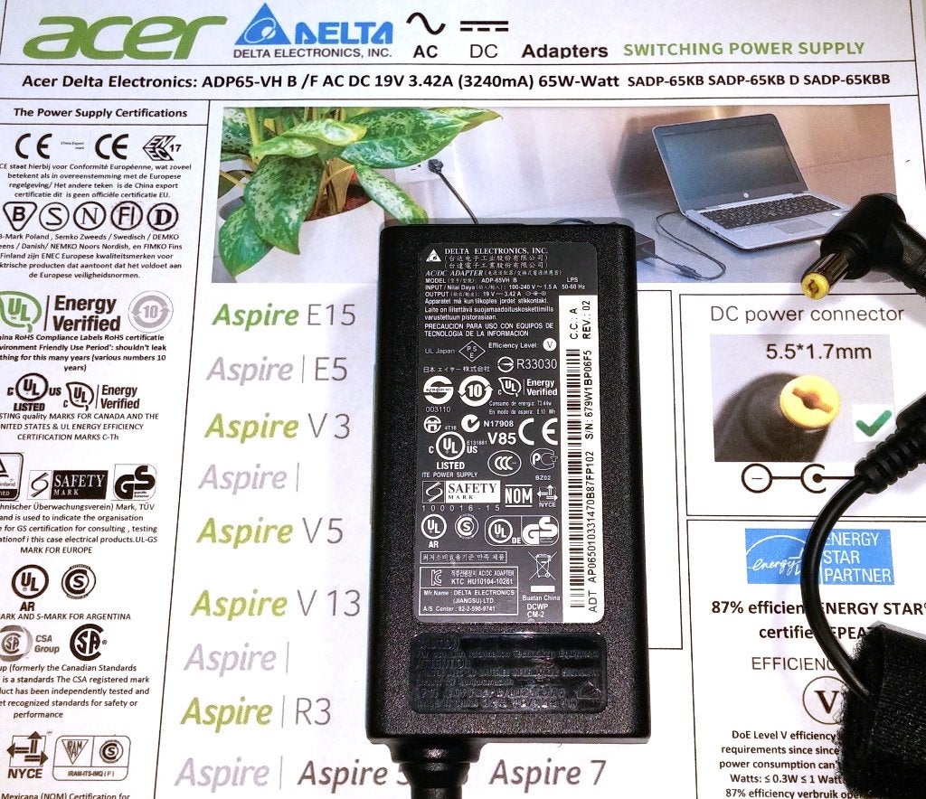 Acer Delta ADP-65VH B Aspire 19V 3.42A 65W Adapter Oplader, Ophalen of Verzenden, Zo goed als nieuw, Acer/Delta Electronics