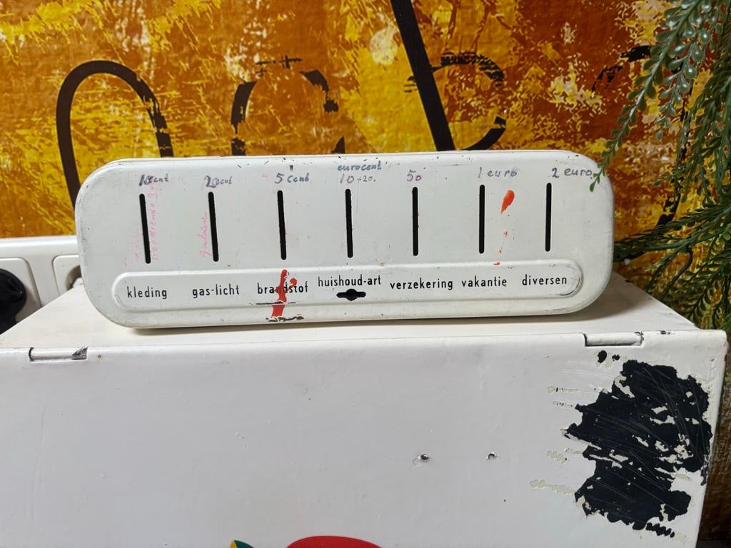 Vintage Geldkistje / Spaarpot met Vakjes, Ophalen of Verzenden, Gebruikt