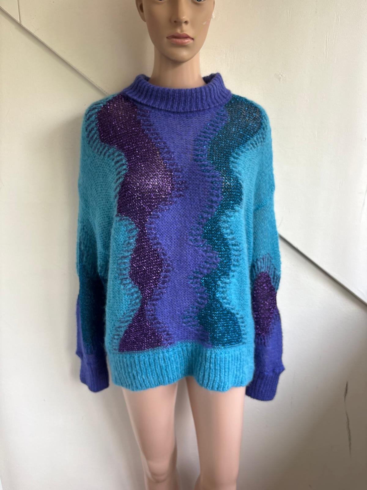 Nenette dunne trui wol maat L paars blauw glinster, Ophalen of Verzenden, Zo goed als nieuw, Maat 42/44 (L), Blauw