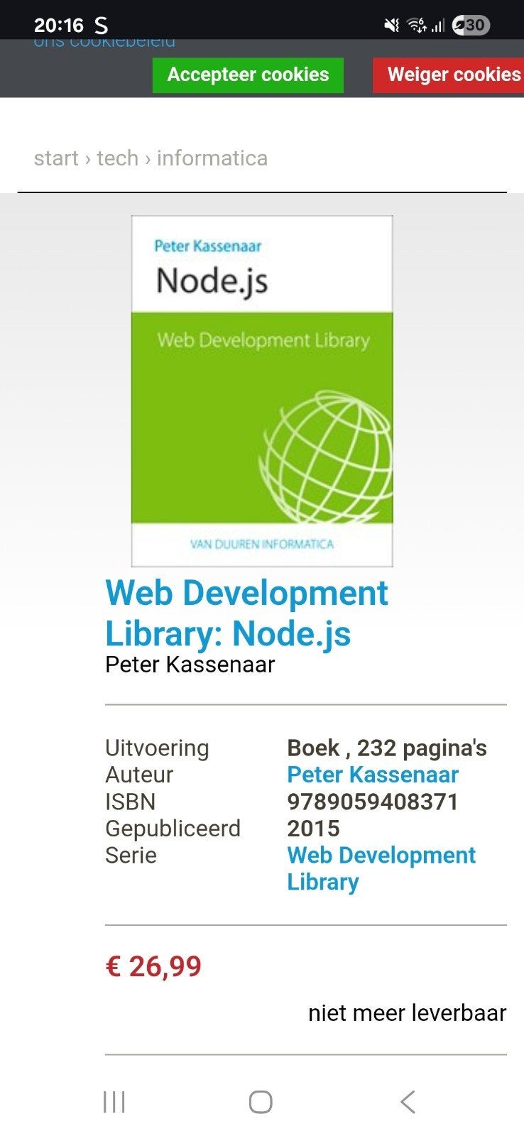 Peter Kassenaar - NodeJS, Ophalen of Verzenden, Zo goed als nieuw, Peter Kassenaar
