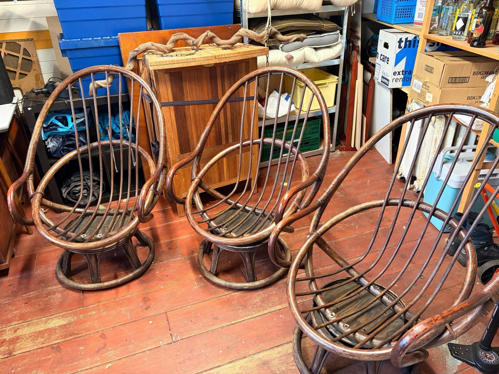 Set van 3 vintage rotan draaistoelen met kussens, Ophalen