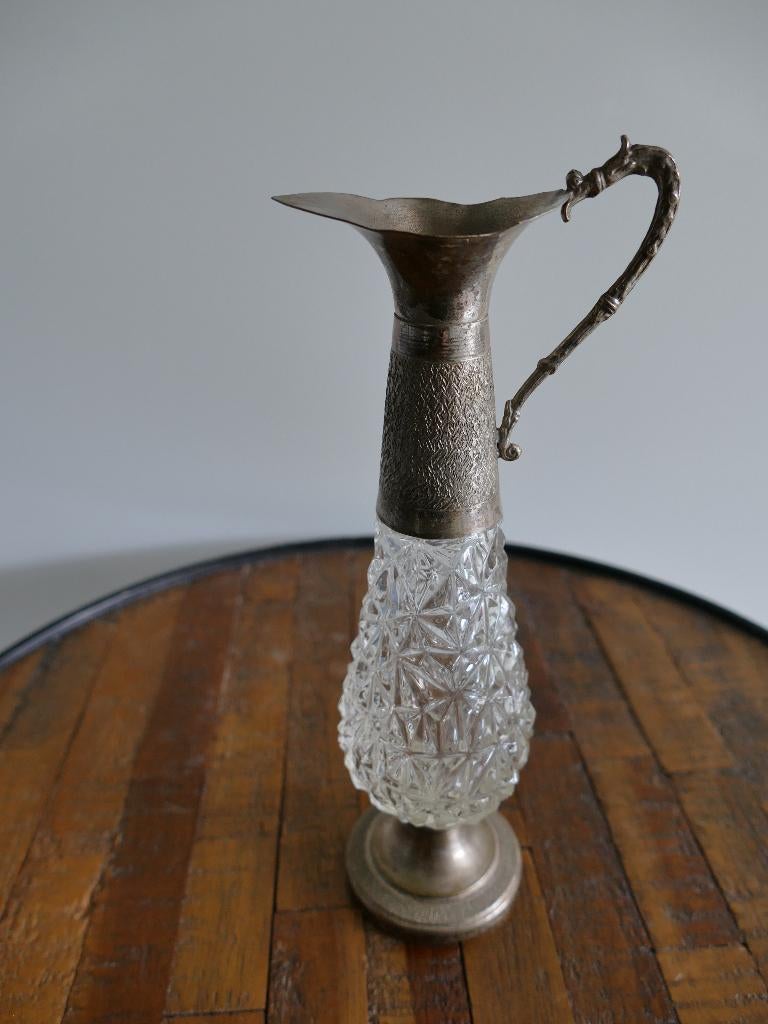 Vintage Italiaanse kristallen wijnkaraf verzilverd, Antiek en Kunst, Antiek | Glas en Kristal, Ophalen of Verzenden