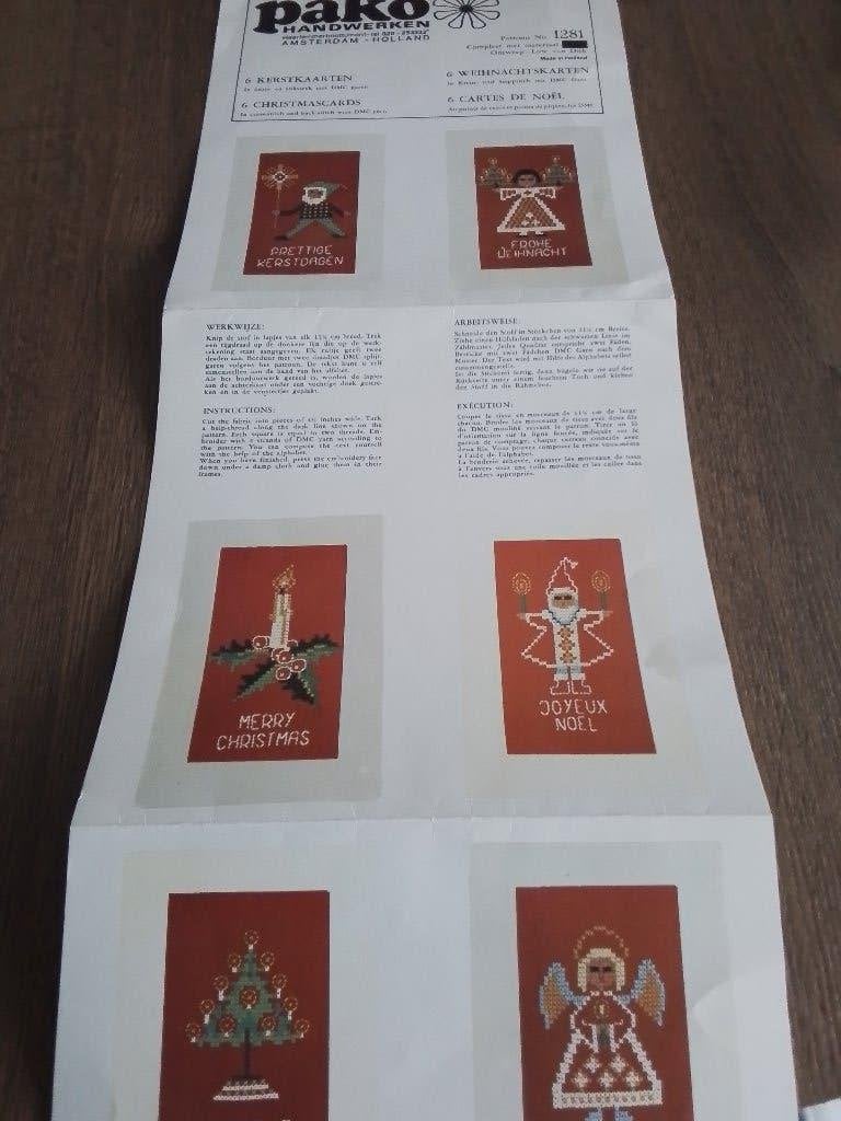 Borduurpakket om 6 kerstkaarten te maken, 1 lapje extra en, Ophalen of Verzenden, Zo goed als nieuw, Handborduren, Borduurpakket